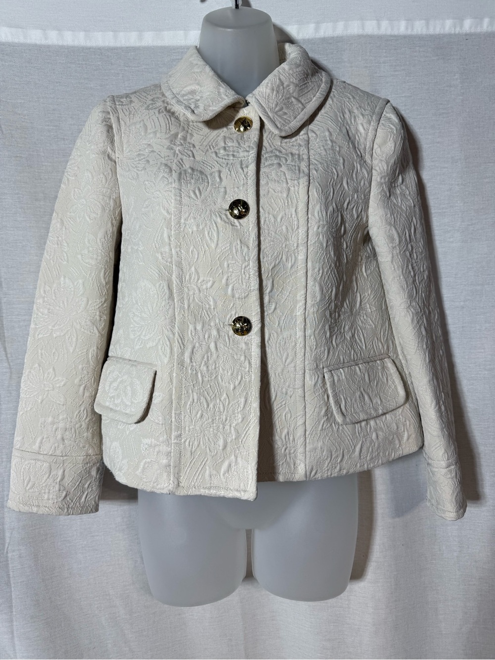 Draper James Cream Textured Floral Button Jacket Size 4
